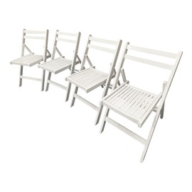HomVent Set of 4 Slatted Wood Folding Chair, Fully Assembled Folding Chair Set Folding Event Chairs Wedding Chair Wooden Slatted Seat for Dining Room Kitchen Balcony Wedding Occasion Events (White)
