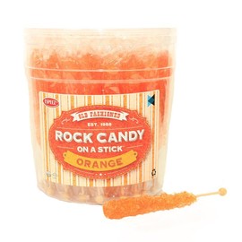 Extra Large Rock Candy Sticks: 36 Orange Rock Candy Sticks - Individually Wrapped - Crystal Rock Candy Sticks for Candy Buffet, Party Favors, Birthdays, Weddings, Receptions, Bridal and Baby Showers