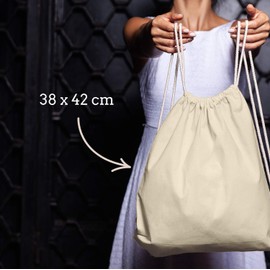 Eles Vida Cotton Gym Bag, 1 Piece, 38 x 46 cm Sports Bag, Rucksack Fabric Bag, Cotton Bag, Jute Bag, Oeko-Tex® Tested Fabric Bag for Men, Women and Children, Gym Bag for Decorating, beige, 38 x 42