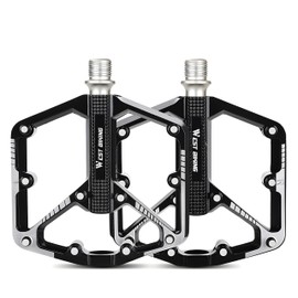 1 Pair Bike Pedals Aluminum Alloy Cycling Pedals Lightweight Sealed Bearing Flat Pedals W/Anti-Skid Pins for Road Mountain Bike (Black)