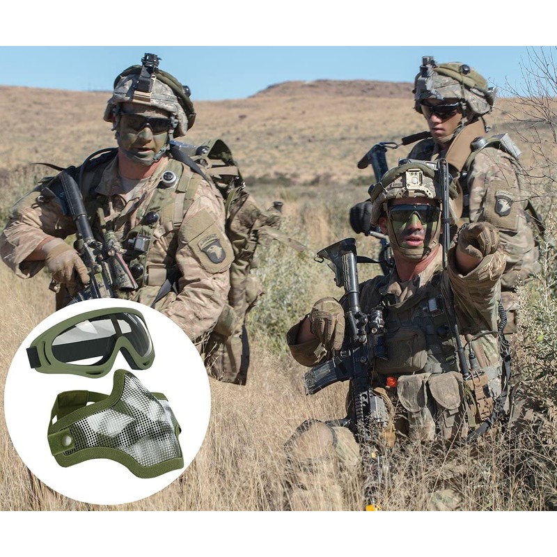 AOUTACC Airsoft Mesh Mask and Goggles Set, Half Face Steel