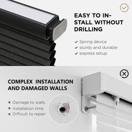 Joydeco No Tools No Drill Window Blinds for Indoor Windows, Blackout Shades Cellular Shades Cordless, No Drill Blinds for Windows, Window Shades for Home, Bedrooms, Doors (Black, 34" W x 64" H)