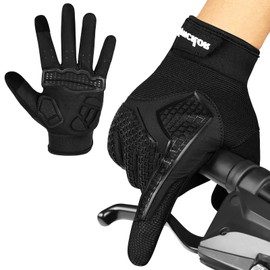 BUTBU Cycling Gloves, Full Finger Riding Gloves for Men Women, Anti-slip Touchscreen Mountain Bike Gloves, MTB Gloves with Padding for Cycling Biking Driving Road Racing (Size M, Black)