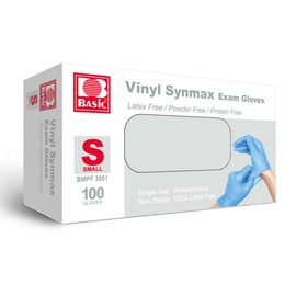 Basic Vinyl Exam Gloves, Powder Free,Latex Free, Non-Sterile for Cleaning, Food Service and All Purposes Disposable Gloves BMPF3001 Box of 100Pcs (Small, Blue)