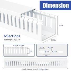 94.5in (6X L15.7in) Professional Server Rack Cable Management Raceway, H2 x W2in Cable Raceway Kit, Electrically Safe PVC Open Slot Wire Raceway for Under Desk/Computer/Network Cords, White