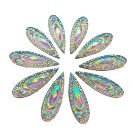 100 AB Clear Faceted Drop Shape Sew on Rhinestones Crystal Gems Flatback Sewing Stones Dress Accessory 2 Holes (AB)