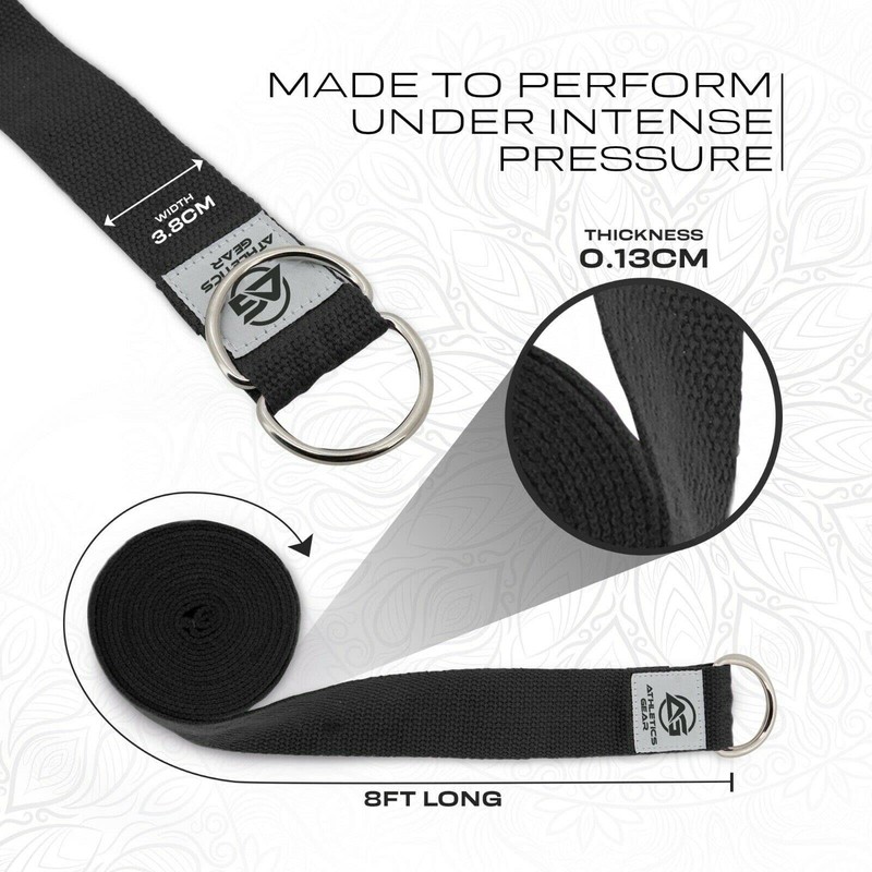 Yoga Strap Belt with Metal D-Ring Buckle, 6ft long &