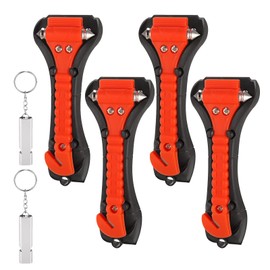 DuDuZui 4PCS Car Window Breaker, 2-in-1 Car Emergency Hammer + Seat Belt Cutter, Car Essentials Glass Breaker with 2 PCS Survival Whistle