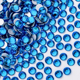 288Pcs Blue Zircon Crystal Rhinestones,Glass Flatback Rhinestones Gemstones for Nail Face Makeup Art Crafts Clothes Decoration -(SS30,6.5mm,Blue Zircon)