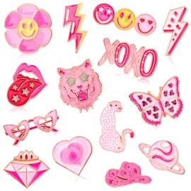 JUNEBRUSHS 28pcs Girl Pink Power Brooch Pins Pink Ribbon Lapel Pins for Women Girl Power Clothes Preppy Decorations Accessories