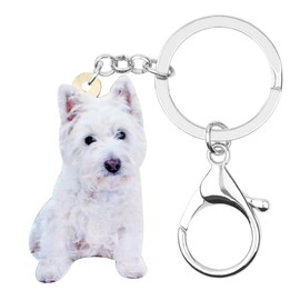 NEWEI Acrylic Cute West Highland Dog Key Chain Keychains for Women Girls Pet Bag Car Charms (White)