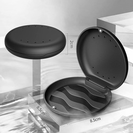Annhua Denture Storage Box Denture Case Vent Orthodontic Retainer Case with Hole Dental Mouthguard Container Aligner Case Slim Home with Magnetic Closure Travel Office Denture Case Perforated Breathable Round Black