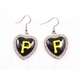 Pittsburgh Pirates Fan Heart  Earrings Ear Rings Baseball Team Logo Gift Crystal