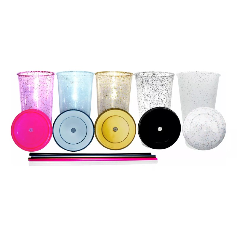 Innova 5 Vasos Reusables Con Popote Glitter 24 Oz