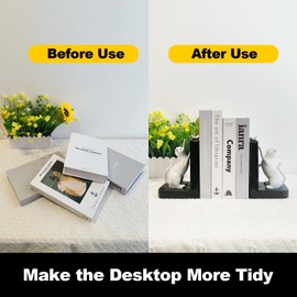 LIFFY Bookends Decor Unique, Heavy Duty Book Holder, Non Skid Bookshelf Stopper, Cute Cat Book Ends for Shelves, Study, Office Desk (Resin)