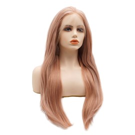 LUSHY BEAUTY Hair Synthetic Lace Front Wig Straight Long 24inch Pink Golden Mix Heavy Density Heat Resistant Realistic Wig