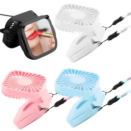 Tujoe 4 Pack Necklace Fan Portable Neck Hanging Fan with Mirror Mini Fan Handheld Fan for Cooling Small Personal Hands Free Fan USB Rechargeable 3 Speed Air Circulator Fan, 4 Colors