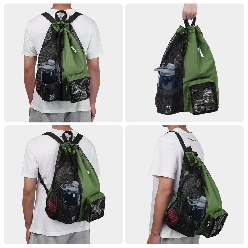 WANDF Swim Bag Mesh Drawstring Backpack with Wet Pocket for