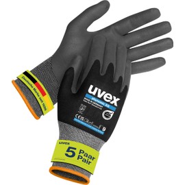 uvex phynomic XG, 5 Pairs - Assembly Gloves, Protective Glove, Work Gloves - Extra Grip, Durable & Sensitive - Black, Grey - Size 06/XS