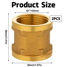 1 Inch Brass Sleeve, 2 Pieces Female Thread Connector, G1 Inch Female Thread x IG, DN25 Double Sleeve Connection Nipple, Brass Thread Fitting Sleeve, for Hot and Cold Water Supply Systems, Oil, Air