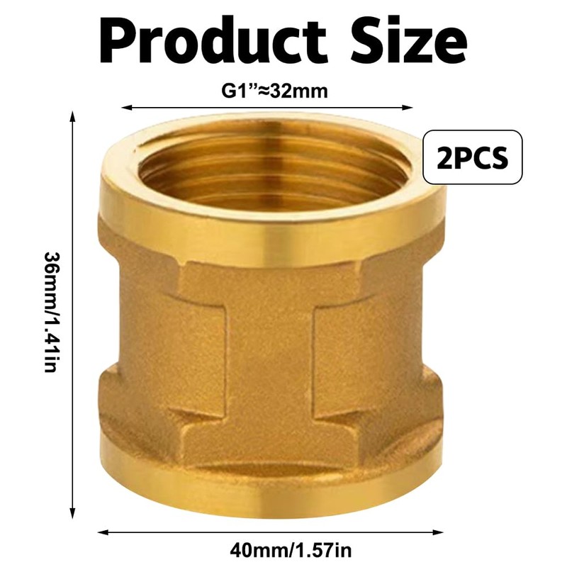 1 Inch Brass Sleeve, 2 Pieces Female Thread Connector, G1