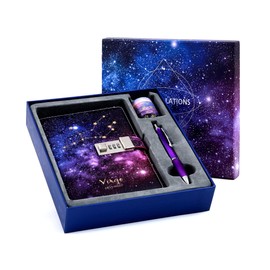 CAGIE Starry Constellation Lock Diary Set Gift Box with Pen & Tapes Secret Diary with Lock for Kids Girls Women Purple Journal Kit with Lock for Anniversary Birthday Holiday（Virgo）