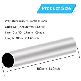 LAVMHAB 6063 Aluminium Round Tube 30 mm x 27 mm 1.5 mm Wall Thickness 300 mm Length Round Aluminium Tubes Straight Pipes (Pack of 2)