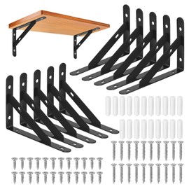 10 Pack Shelf Brackets, (150 x 95 mm, Black) Metal Tripod, Heavy Duty Shelf Bracket, Angle Metal Heavy Duty Wall Mount