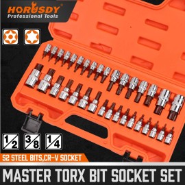 HORUSDY 34PC Master Torx Bit Socket Set S2 Steel 1/2" 3/8" 1/4"  Drive Star Heat-treated