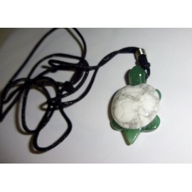 Sublime Gifts 1pc Turtle with White Howlite shell on Aventurine body Natural Carved Crystal Healing Gemstone Pendant & Necklace