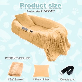 YAEM Human Dog Bed for Adult, Kids and Pets - 71"x45"x12" Dogs Beds for Humans with Washable Faux Fur Cover, Plump Pillow, Blanket, Orthopedic Design, Strap-Pumpkin