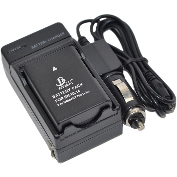 BTBAI D3400 Battery+Charger AC/DC Wall/Car Single for en-el14 el14a el14e