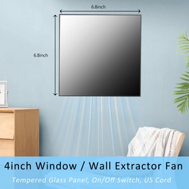 Hose Vary Upgraded Glass Panel, 4inch Window Wall Extractor Fan, Exhaust Fan, Ventilation Fan w/Check Valve, US Cord, Button Switch for Kitchen, Toilet, Garage, Attics