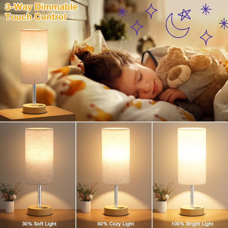 Dicoool Touch Bedside Table Lamp with USB - 3 Way