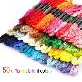 Embroidery Threads 50 Skeins Per Pack，AUERVO Embroidery Floss,Cross Stitch Threads，Friendship Bracelets Floss，Crafts Floss Rainbow Color with Free Embroidery Needles,Floss Bobbins
