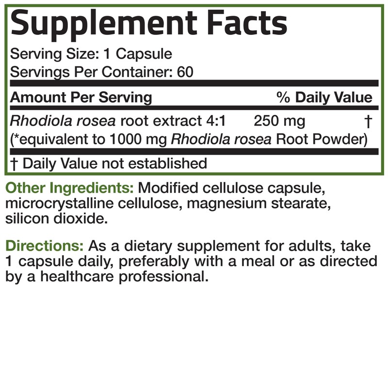 Bronson Rhodiola Rosea Vegetarian Capsules - Adaptogenic Herb - Brain,
