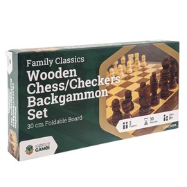 Let's Play Games 30cm Wooden Folding Chess/Checkers/Backgammon Set - 3-in-1 Classic Board Game, Portable Travel Size, Compact Design, Durable Wood, Foldable Storage