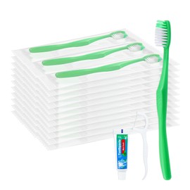 HAIFOTRVA Disposable Toothbrushes with Toothpaste and Floss,30 Pcs Green 3 in 1 Individually Wrapped Single Use Travel Toothbrushes and Dental Floss Kit Bulk for Homeless,Hotel,Dentist,Guests