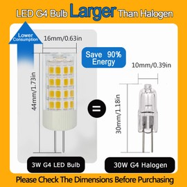 Tupolife G4 LED Bulb 3W 12V, 20W -30W Halogen JC Bulb Replacement, G4 Bi Pin Bulbs Warm White 3000k for Landscape Lighting, Under Cabinet Puck Light, Chandeliers, Track Lamp, 10-Pack