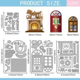 GLOBLELAND Autumn Fireplace Metal Cutting Dies Stencil Window Door Paper Embossing Cutting Dies Set Pumpkin Leaves Cutting Dies for Card Making DIY Paper Scrapbooking Handmade Photo Album