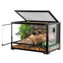 OIIBO Full Vision Glass Reptile Terrarium 27 Gallon, Double Hinge Door with Screen Ventilation Reptile Tank 24"x16"x16" (Knock-Down)