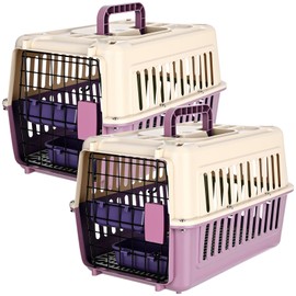 Fiwochic 2 Set Hard Plastic Pet Carrier Breathable Dog Cat Kennel with Metal Door Bowl Grille Mat Pet up to 14 Lbs Carrier for Walking Camping Vet Visits Travel, 17.3"L x 11.8"W x 10.6"H(Purple White)