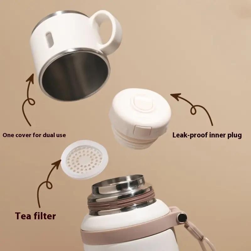 600ml Vacuum Flask, Portable Coffee Cup with Lid, Double Function