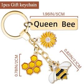 Bee Keyring Gifts for Women Girls - Inspirational Queen Bee Present for Teacher Friend Kids, Cute Honeycomb Motivational Sunflower Charms for Leaving Colleagues Men Graduation