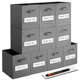 artsdi 11 Inch Storage Cube,Storage bin (Set of 10) Foldable Fabric Cube Storage Bins with 10 Labels Window Cards & a Pen,Baskets Containers for Shelves,Closet Organizers Box for Home & Office,Gray