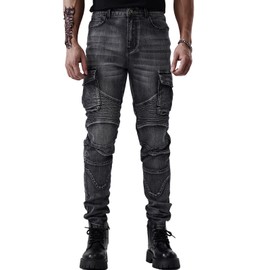 Motorcycle Pants & Motorcycle Casual Jeans Comfortable Stretch Slim Motorcycle Riding Pants All Season Relaxed Jeans for Men (US, Waist, 38, Regular, Black)