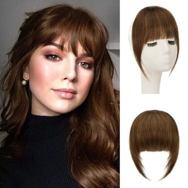 Sofeiyan Pony Clip-In 100% Remy Real Hair Fringe Bangs Human Hair Clip in Pony Fringe Extensions Natural Bangs with Temple Hairpieces Real Hair Extensions for Women