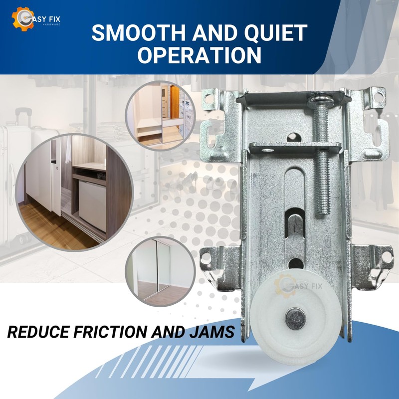 Easy Fix Hardware Steel-Framed Mirror Bottom Closet Door Roller Assembly