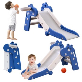 GITAWUSA Toddler Slide Foldable Slide for Toddlers Slide for Kids Indoor Slide Baby Slide Plastic Slide Play Slide with Basketball Hoop and Ball