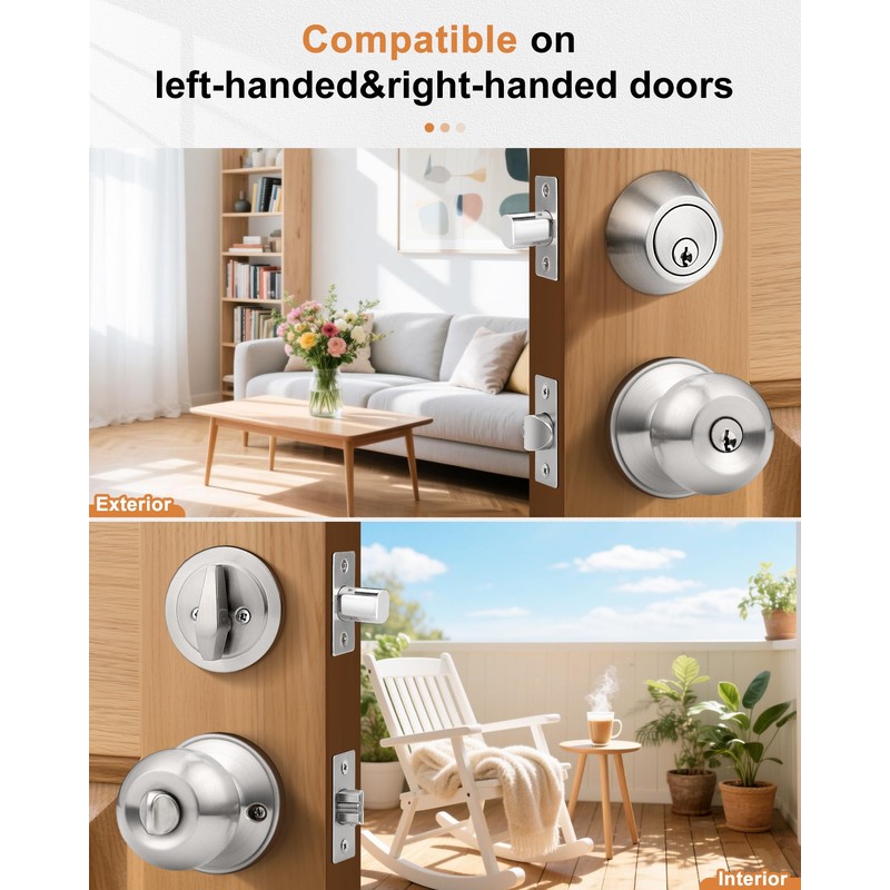 Probrico 6 Pack Exterior Door Knob and Single Cylinder Deadbolt